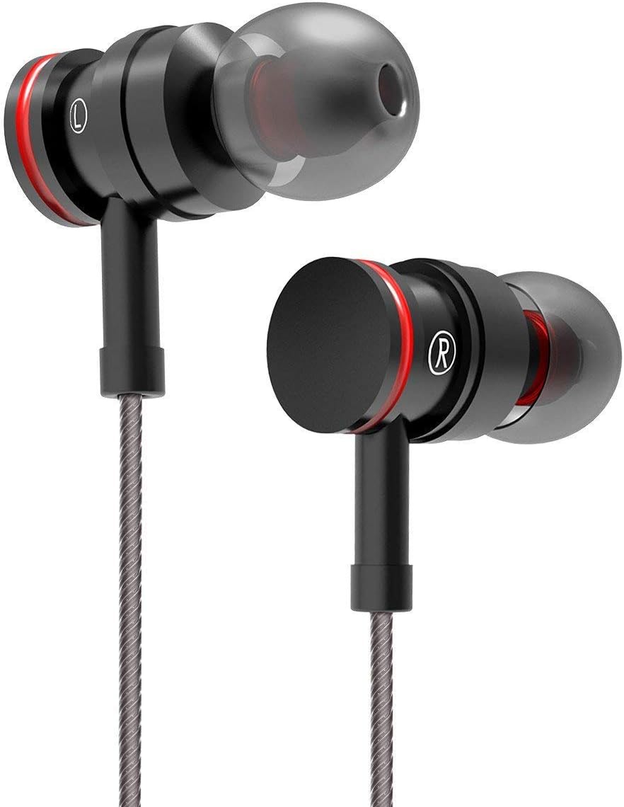 Earphones Bass in-Ear Earbuds Headphones with Microphone and Volume Control 3.9 Ft Black