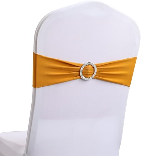Bandas elásticas de elastano para silla, 30 unidades, lazos con hebilla deslizante, decoración de bodas, fiestas, recepciones, banquetes (dorado)