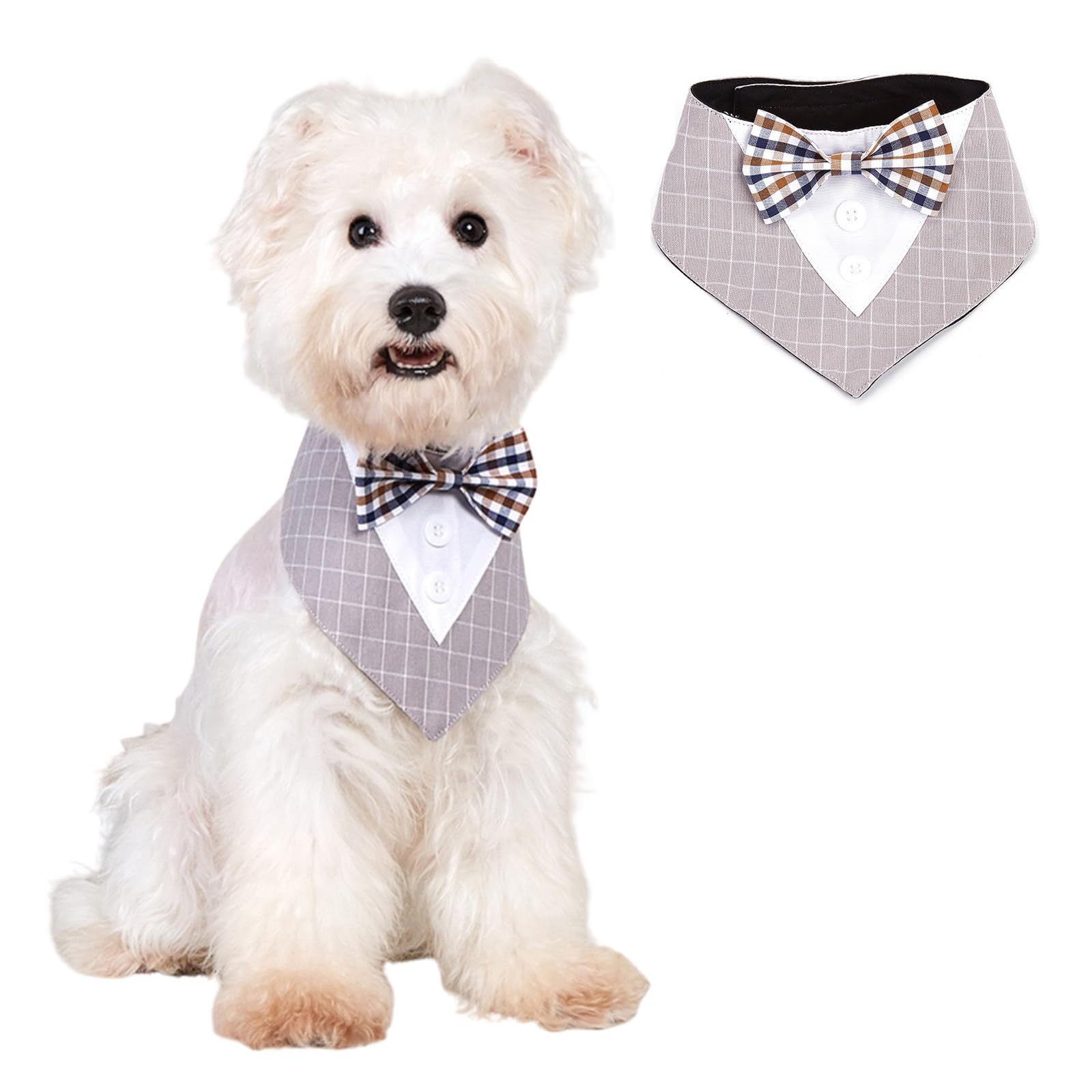 BT Bear Pet Tuxedo Collar Bandana,Wedding Outfit,Bow Tie Triangle Scarf, Scarffor for Cats Puppy Small Dogs Medium Dogs,Grey_M