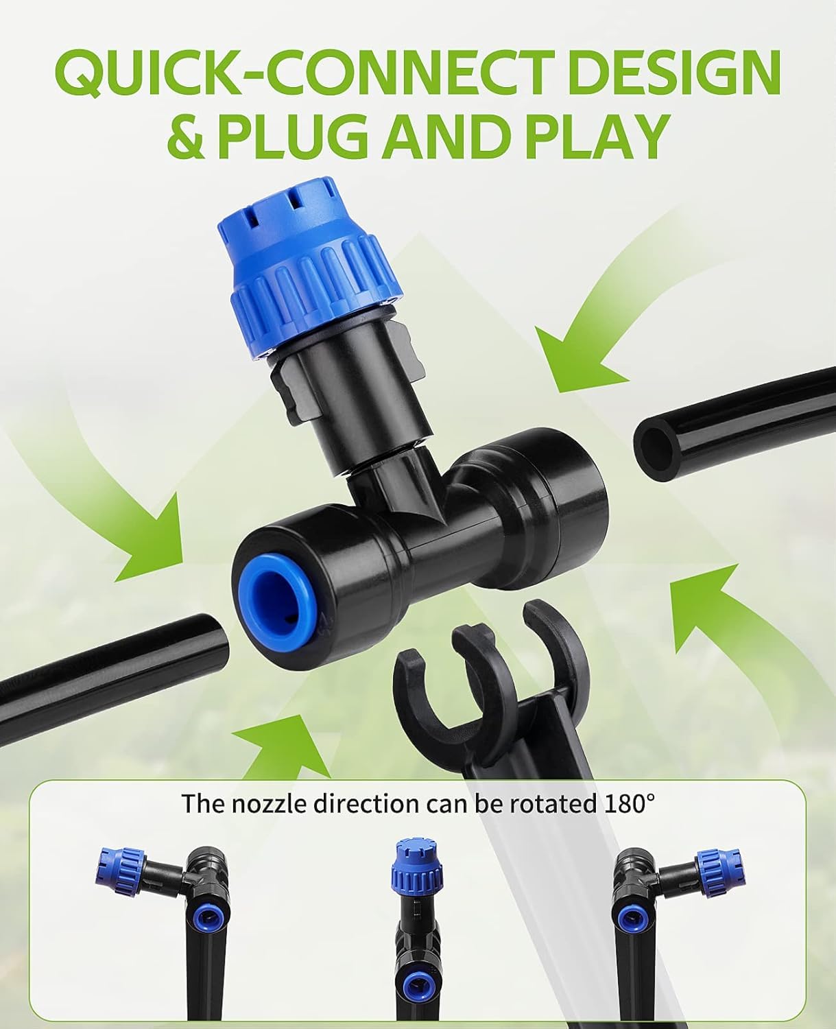 Sistema de riego de jardín, kits de riego por goteo de 59 pies para plantas, nuevo conector rápido, tubo de distribución en blanco, equipo de riego automático de ahorro de agua para patio, césped