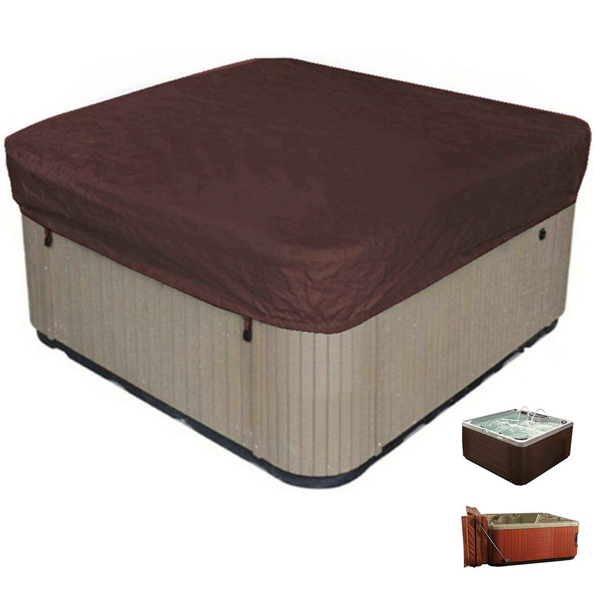 XVBVS Square Hot Tub Cover, Waterproof UV Resistant Hot Tub Spa Cover Protector with Drawstring, Bathtub Pool Dust Covers for Outdoor Bathtub, Swimming Pool (Color : Brown, Size : 231 * 231 * 30cm)