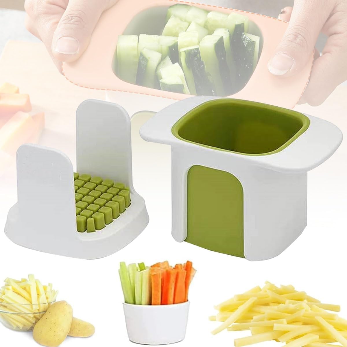 AMPLIN All-in-One Vegetable Chopper, Multifunctional Veggie Cutter, Hand Press Onion Potato Dicer, French Fries Slicer, Kitchen Grater with Container, Easy to Clean, Durable Design (1 PCS)-image-31