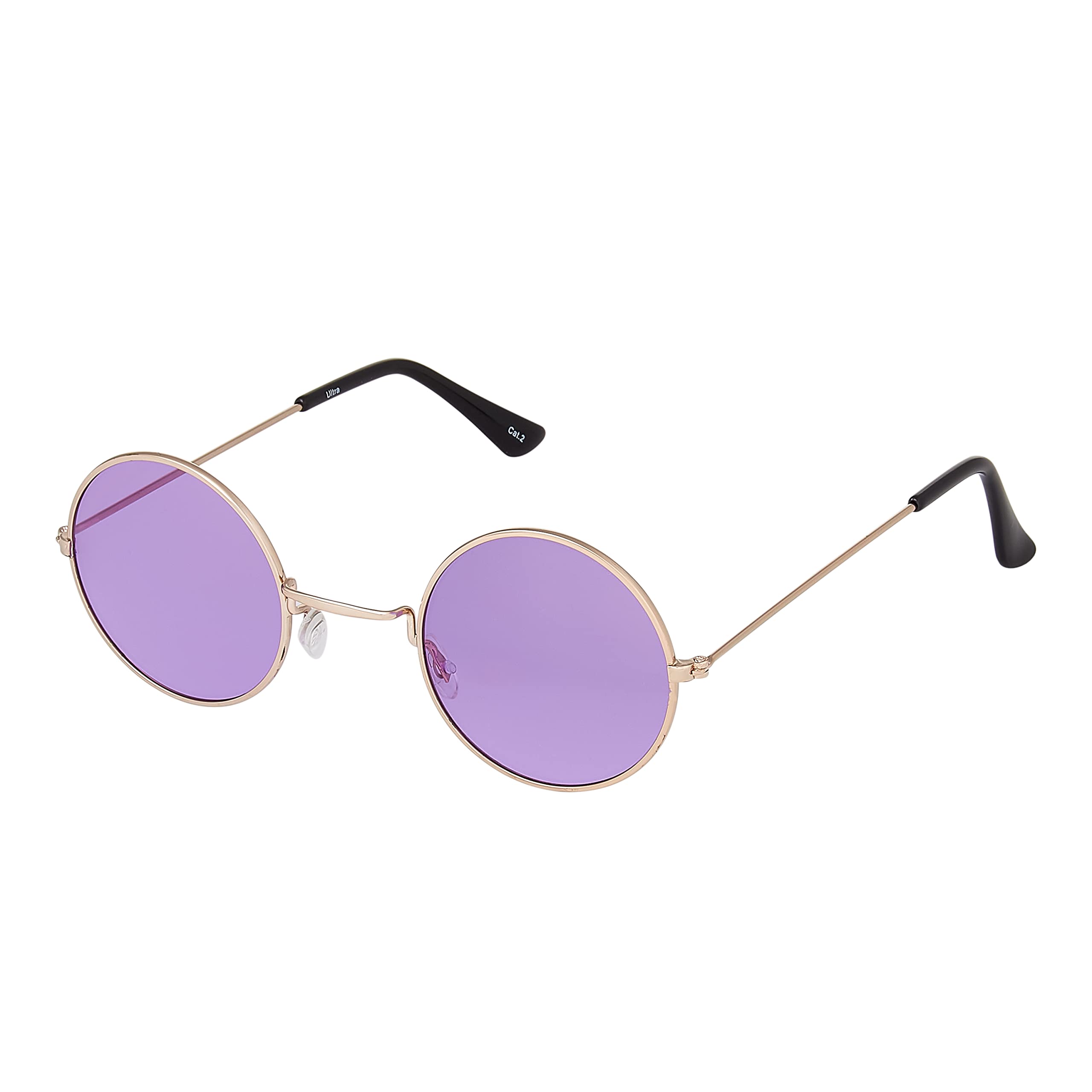 Ultra - Small Round UV400 Mens and Womens Round Sunglasses - Stylish Festival and Designer Glasses - Perfect Sun Glasses for Men and Women - Cool Metal Shades - Gold with Purple Lenses