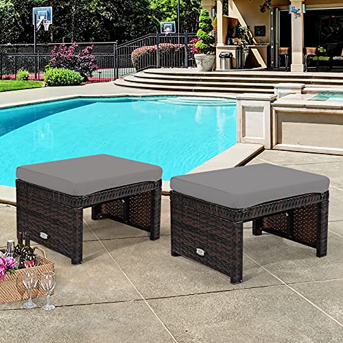 Tangkula 2 Pieces Patio Rattan Ottomans, All Weather Outdoor Footstool Footrest Seat With Soft Cushion, Hidden Zipper, High-Density Sponge, Wicker Ottoman Seat For Patio thumb #1
