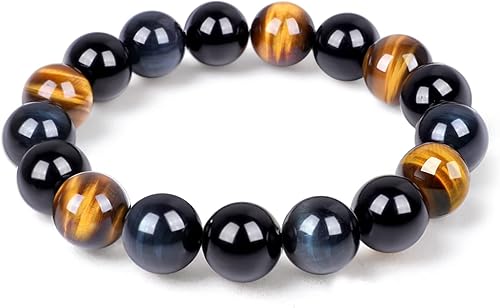 Enjoy Risingsun Pulsera de ojo de tigre para hombre y mujer, pulsera antiansiedad, coraje y determinación y cuentas rojas de triple protección,