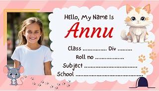 Trifirt Customized Name Slip, Label Sticker, Naming Slip with Your Kids Picture for School Notebook & Copy Cute Rat &Cat T... Price In India