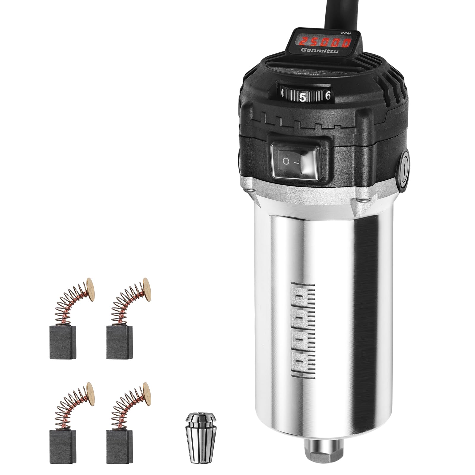 Genmitsu Fresa compatta CNC da 710 W, diametro 65 mm, motore mandrino con display digitale LCD, 6 velocità regolabili, pinza di serraggio ER11 da 1/8", 4 spazzole di carbone, per fresatrici CNC