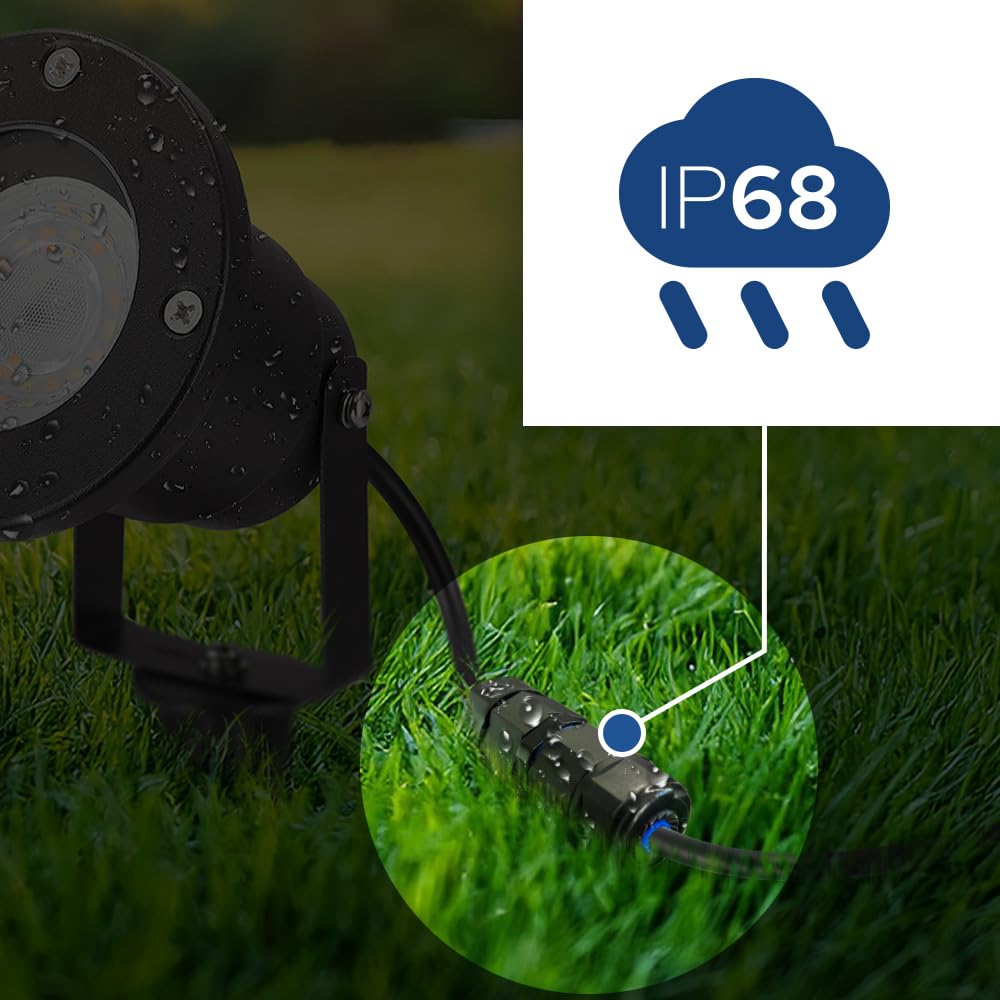 EDO 2er Set Gartenstrahler mit Erdspieß HORTUS IP65 Schwarz GU10 + 2x Wasserdichter Kabelverbinder IP68 0,5-2,5mm², Ø6,5-11mm - Außen Schwenkbar Gartenlamp, Außenbeleuchtung für Pflanzen, Kabel 25cm