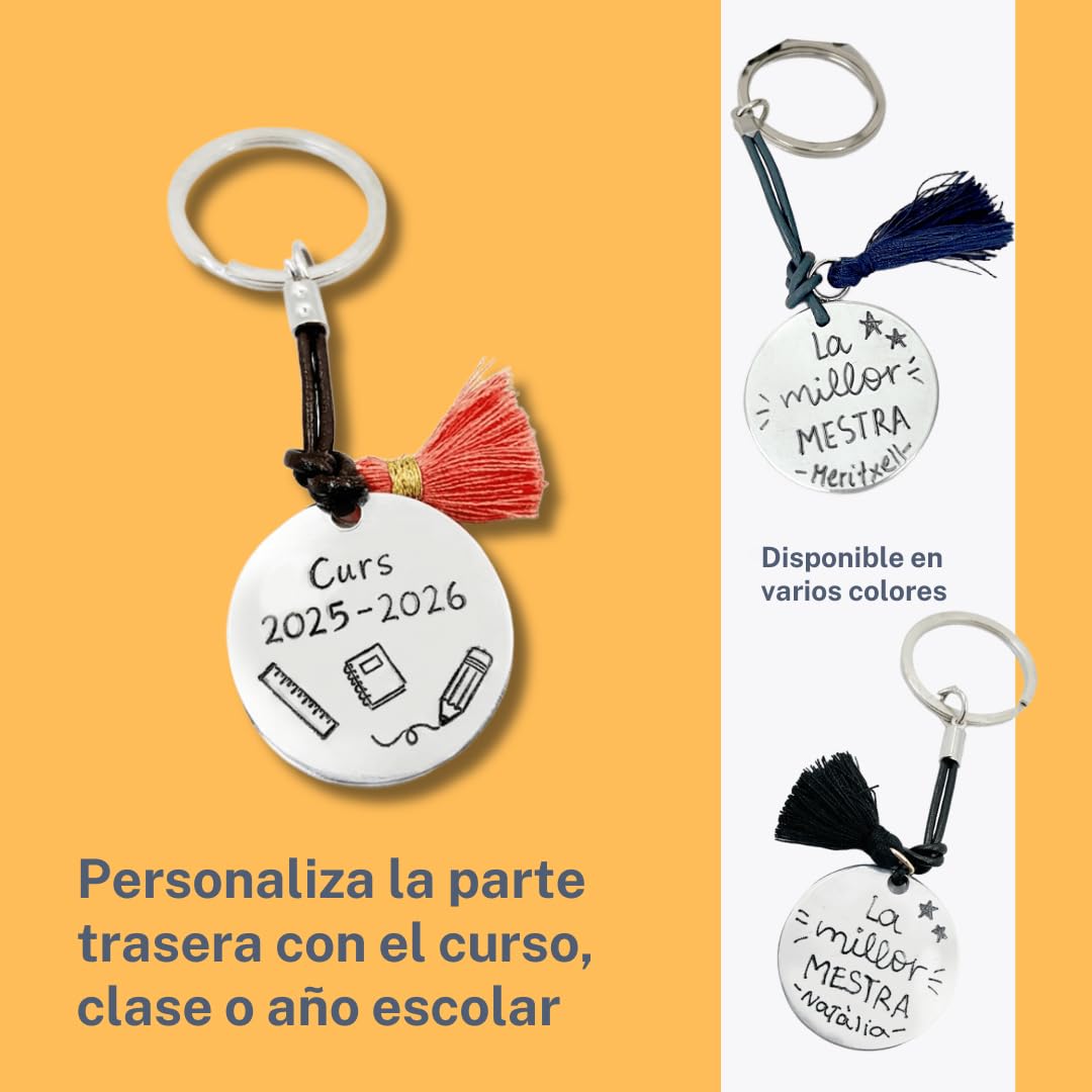 Regalo Personalizado para Profesora “La Millor Mestra” Llavero Grabado a Mano en Catalán Detalle Fin de Curso para Maestra o Educadora Artesanal y Personalizable