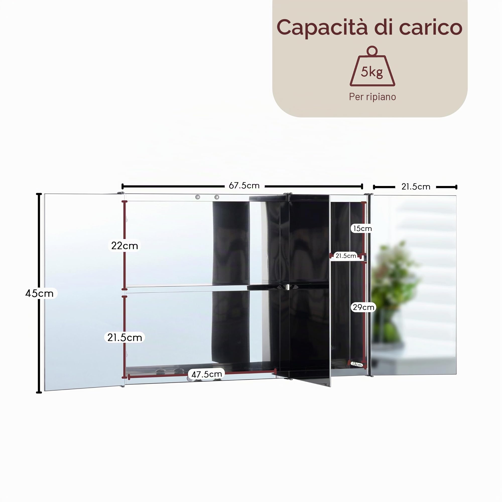 Bath Vida Tiano - Armadietto da Bagno con Triplo Specchio, Montaggio a Parete, in Acciaio Inox, Stile Moderno