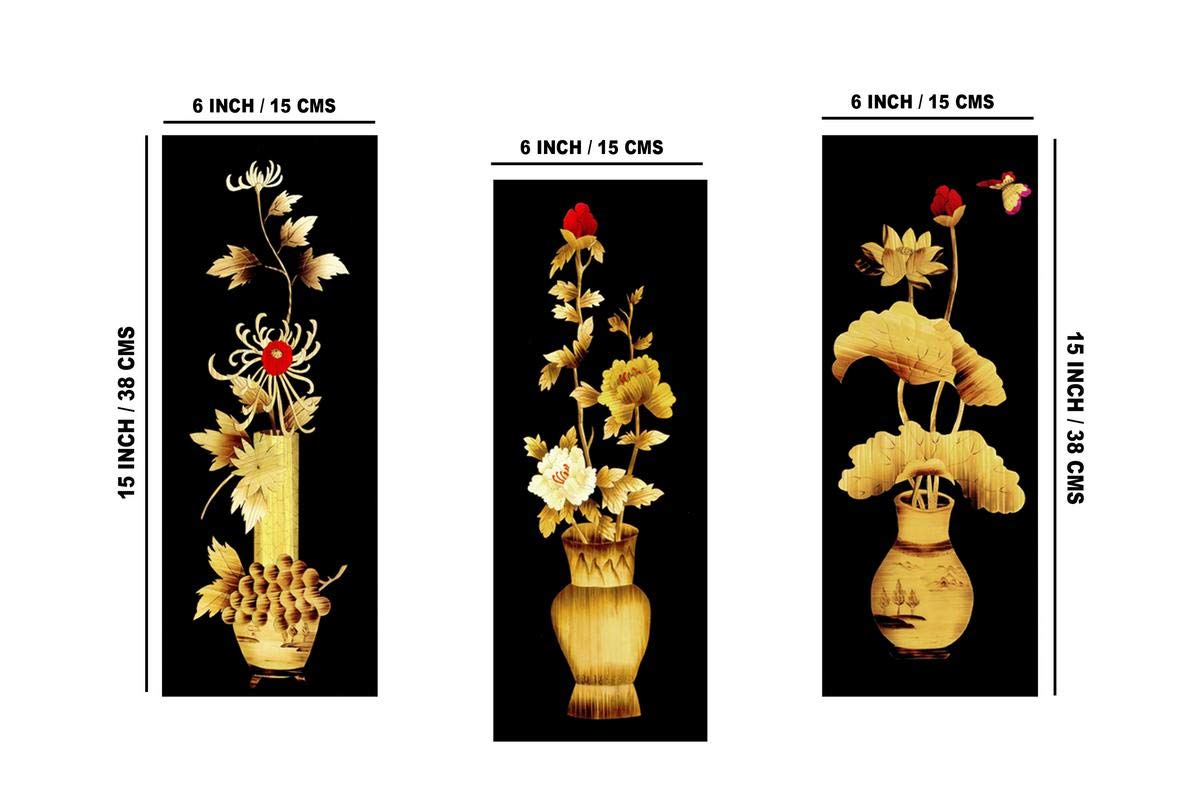 SAF paintings Set of 3 Flower Floral Pot UV Coated 6MM MDF Home Decorative Gift Item Painting 15 inch X 18 inch SANFJ25, Multicolour 2