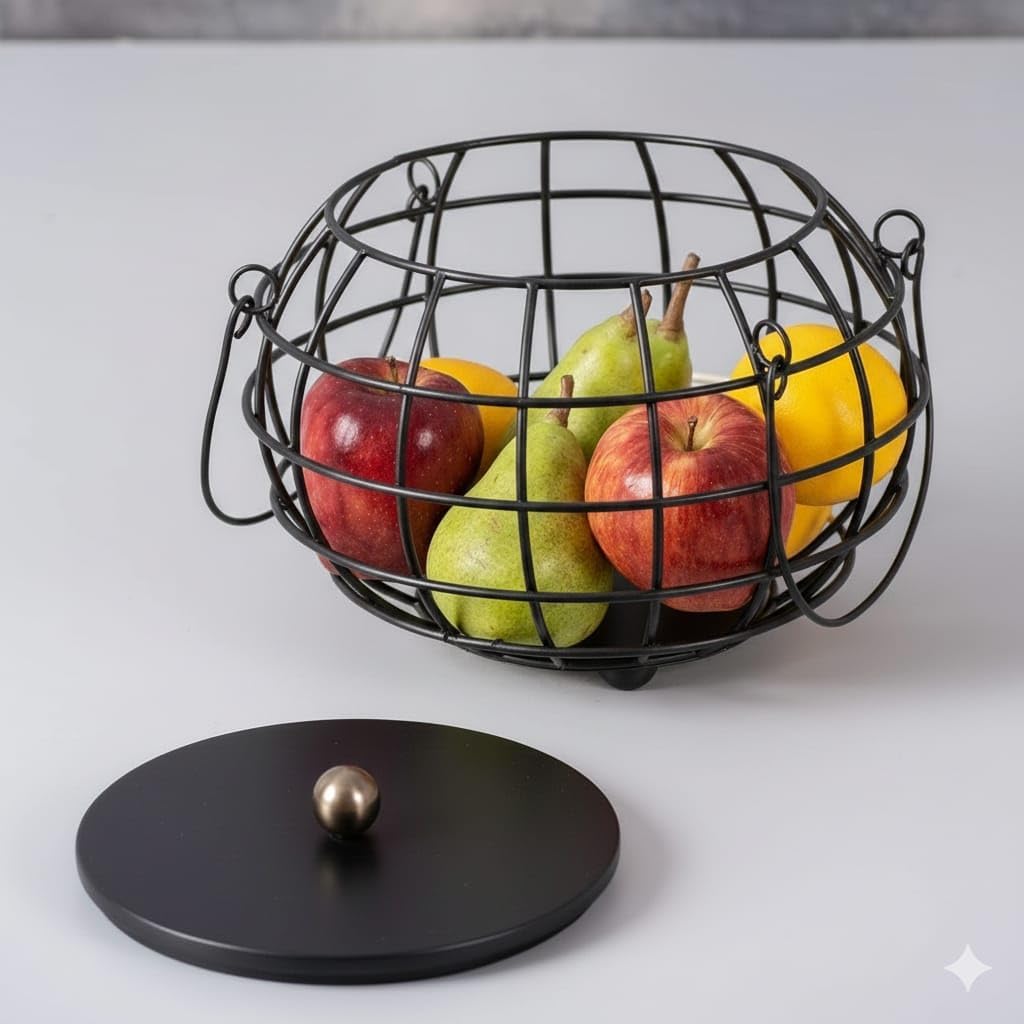 luxury wire egg basket with lid for kitchen storage and modern home décor (White)