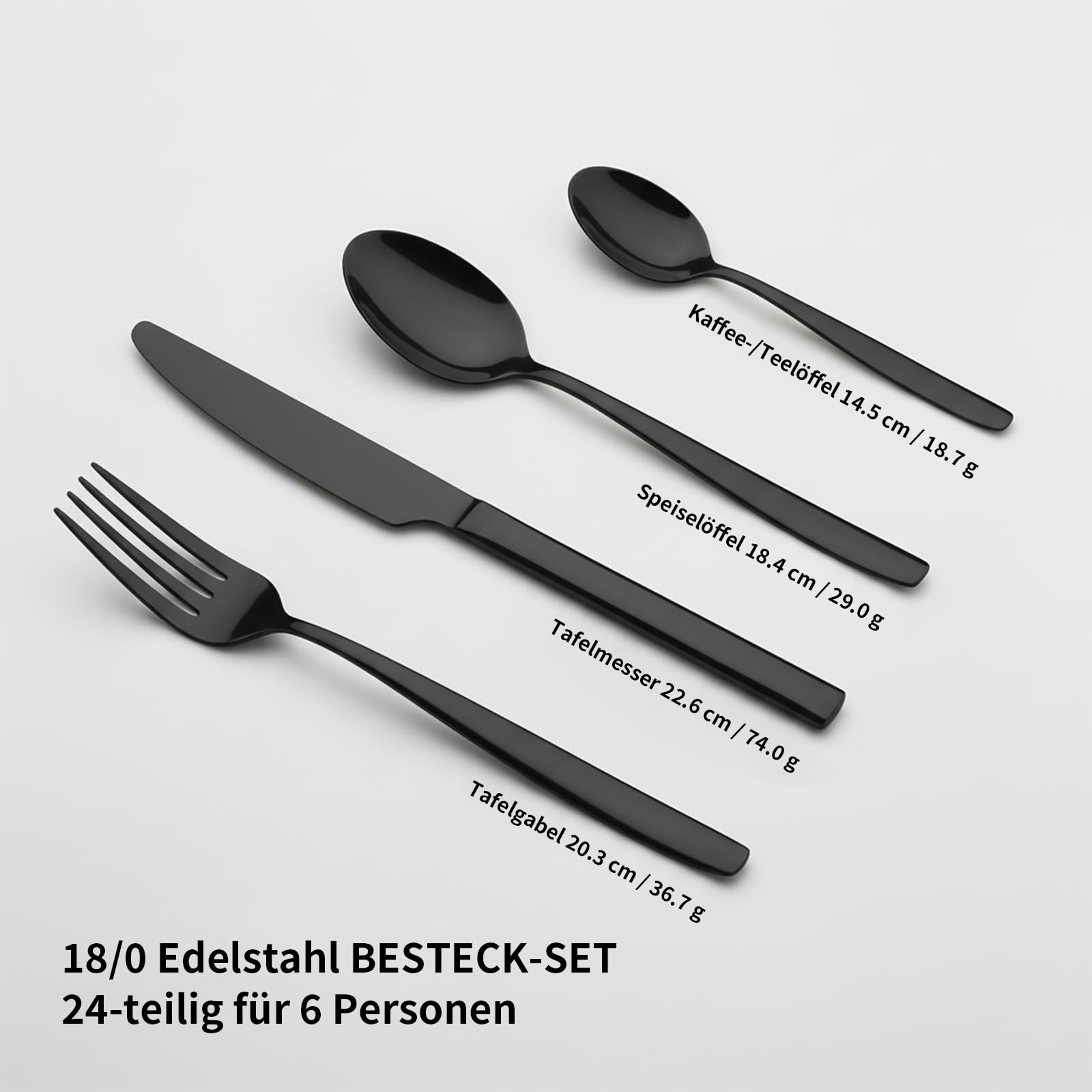 Alata Bristol Edelstahl Poliert Schwarz Besteck Set 8 Personen, Essbesteck 32 teilig, Glänzend, Spülmaschinenfest
