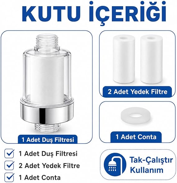 SOGUD Duş Başlığı Filtresi Beyaz - Klor Kireç Tortu Pas Önleyici Duş Su Filtresi Aparatı - PP Pamuk Filtreli Banyo Arıtma Başlığı - Şeffaf Gövde Krom Detaylı Model - 2 Yedek Filtreli