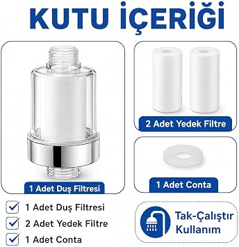 SOGUD Duş Başlığı Filtresi Beyaz - Klor Kireç Tortu Pas Önleyici Duş Su Filtresi Aparatı - PP Pamuk Filtreli Banyo Arıtma Başlığı - Şeffaf Gövde Krom Detaylı Model - 2 Yedek Filtreli