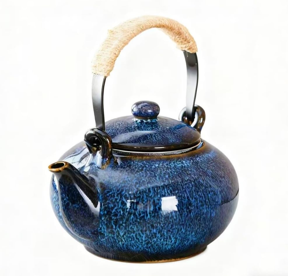 Japanese Teapot with Infuser Ceramic Tea Pot with Removable Stainless Steel Filter for Loose Tea 25 OZ/750ml for Office Home Men Women as Gift Blue