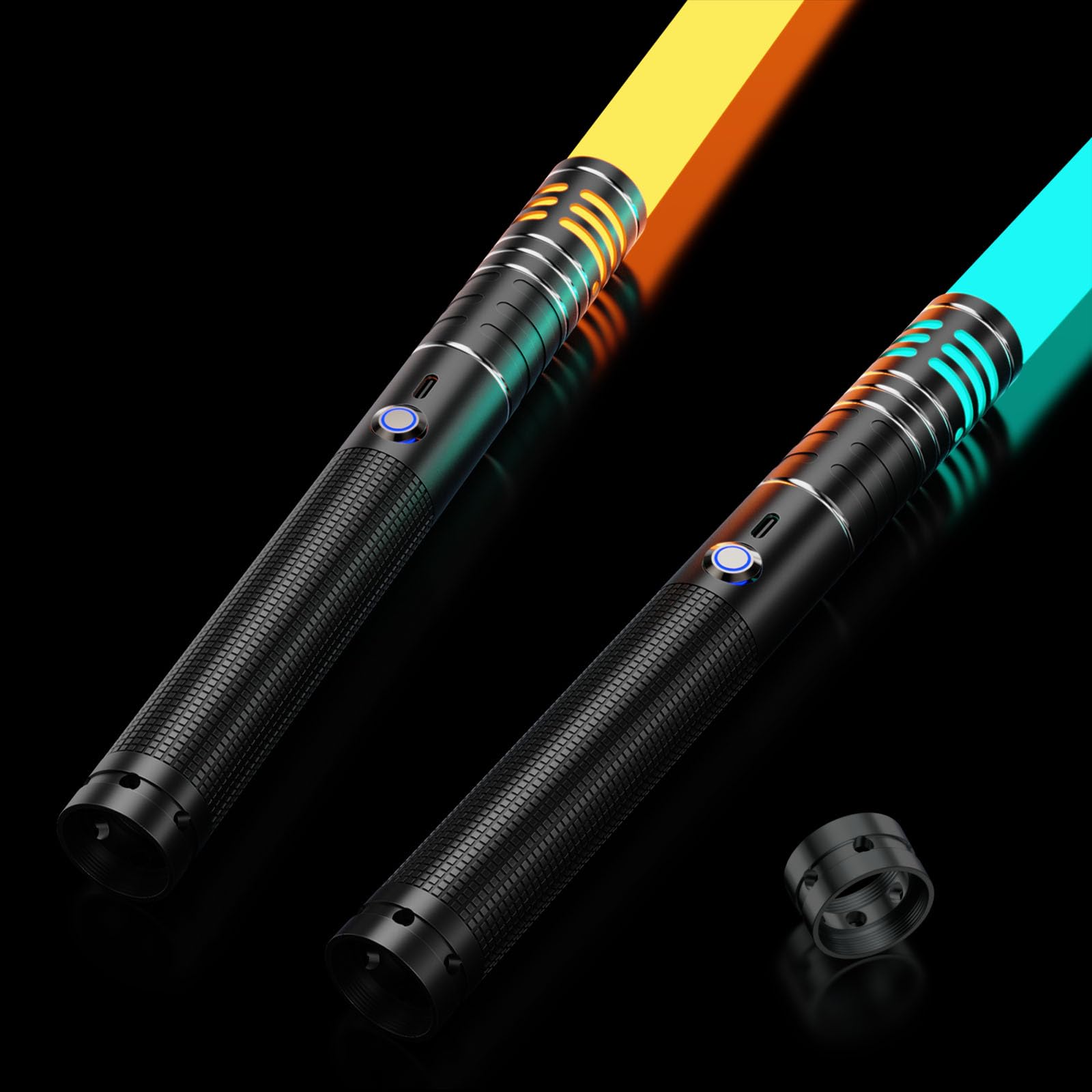 Lightsaber, Dueling Light Saber RGB 16 Colors, USB Rechargeable FX Lightsabers with Metal Handle, with Sounds Mode Laser Sword Toy for Cosplay Party Birthday Gifts (Black-2Pc-A)