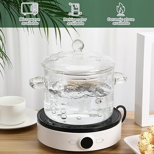 Miniatura 7 de Cacerola de vidrio con tapa, resistente al calor, olla y sartén con tapa para fideos de pasta, sopa, leche, alimentos para bebés (64 oz64.2 fl oz)