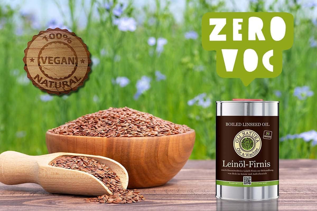 OLI-NATURA Lakier na bazie oleju lnianego, ekologiczna ochrona drewna, certyfikowany do kontaktu z żywnością, 1 l, bezbarwny – naturalny