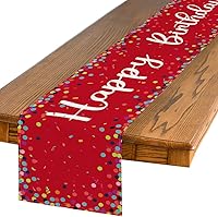 Vista 1 de Artoid Mode Polka Dot Red Happy Birthday Table Runner, Seasonal Christmas Winter Kitchen Dining Table Decoration for Home Party Decor 13x72 Inch