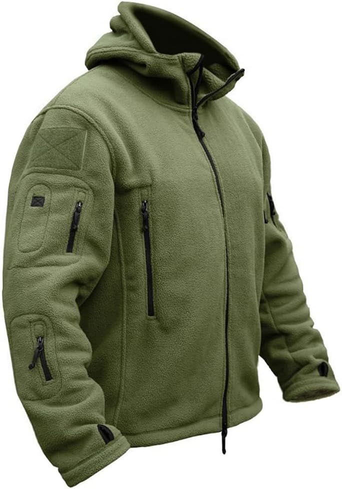 CARWORNIC Men's Military Tactical Fleece Jacket Warm Multi-Pockets Outdoor Hooded Coat