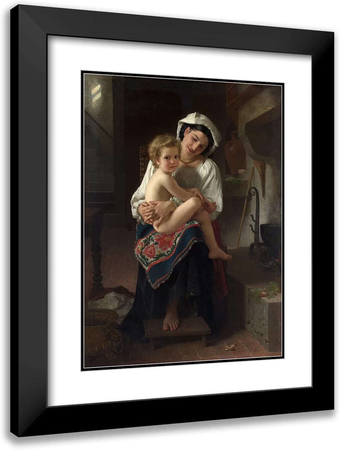 ArtDirect William Bouguereau 14x18 Black Modern Frame and Double Matted Museum Art Print Titled - Young Mother Gazing at Her Child (1871)