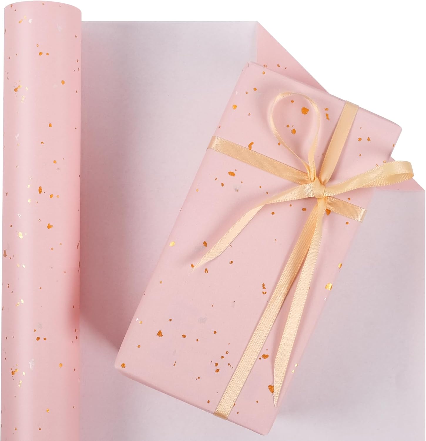 Aimyoo Pink Wrapping Paper Roll - Mini Roll - 17 Inch x 32.8 Feet - Pink with Gold Flakes Foil Design for Christmas, Wedding, Birthday,Holiday,Celebrations - Image 3