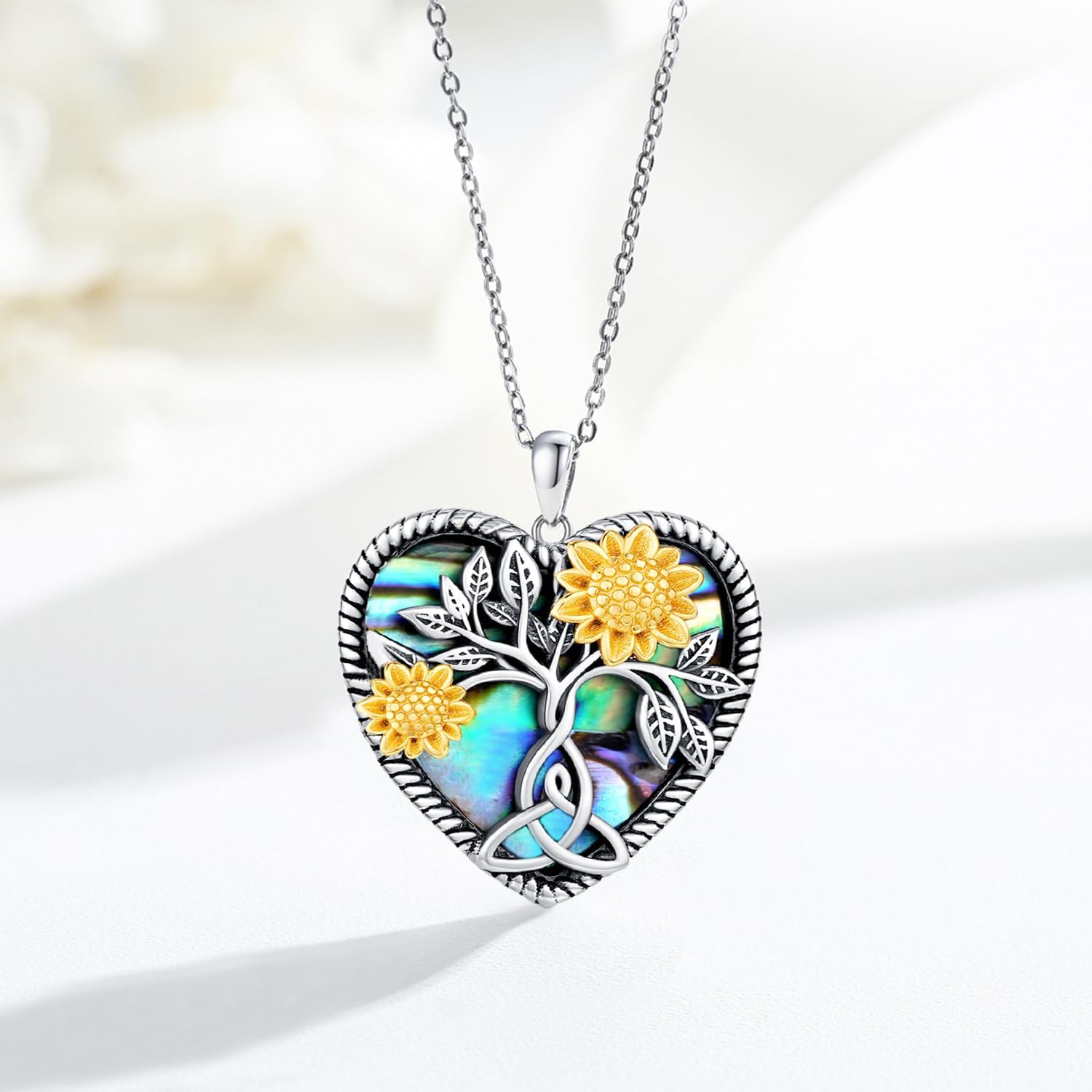 CHENGHONG Sunflower Necklace 925 Sterling Silver Tree of Life Necklace Daisy/Rose/Sunflower Pendant Necklace Sunflower Jewelry Gifts for Women Mom - Image 2