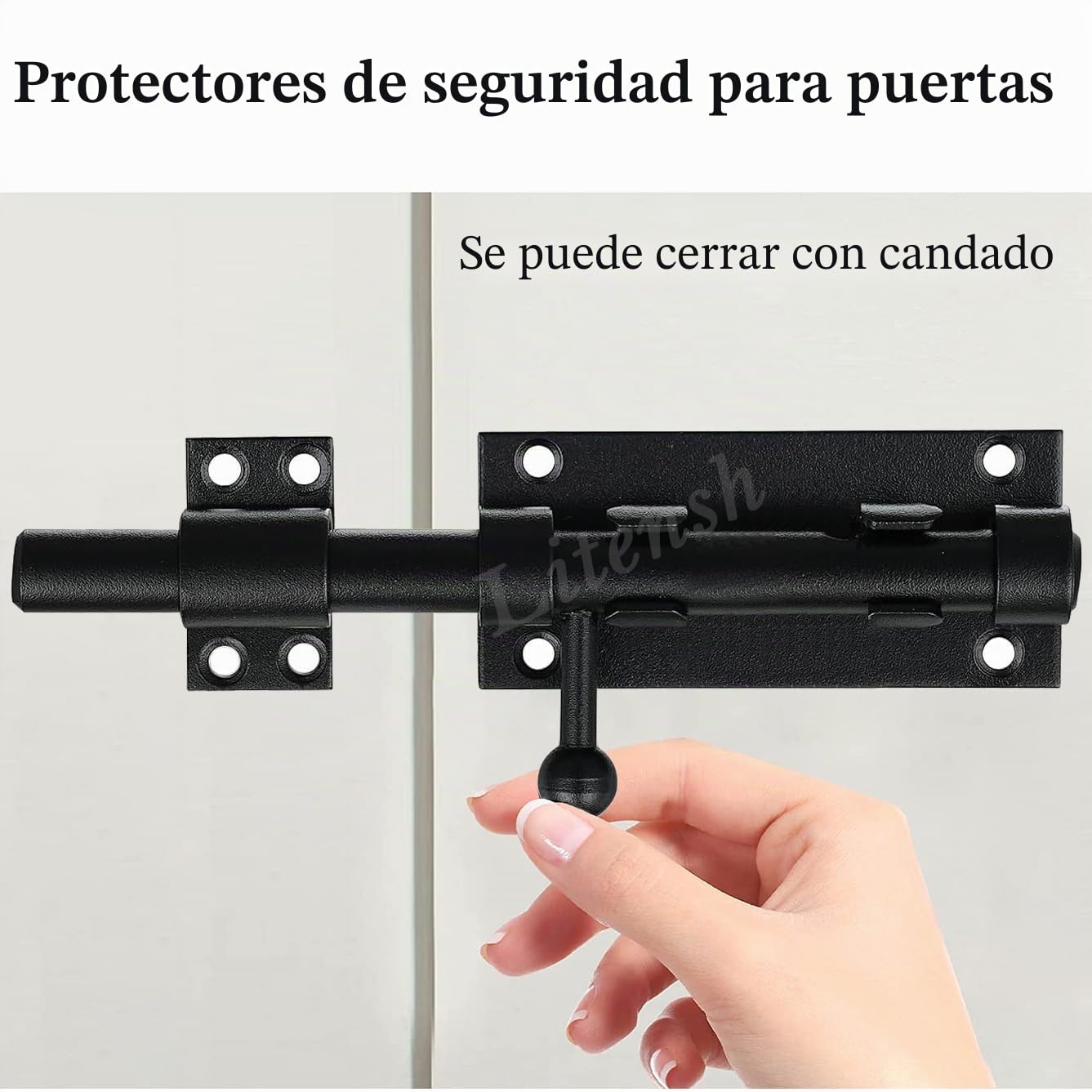Pestillo de puerta corredera resistente con agujero para candado, pestillo de seguridad de acero inoxidable 304, Cerrojo Puerta Interior Cierre Puerta 12 mm de diámetro (196MM Black)