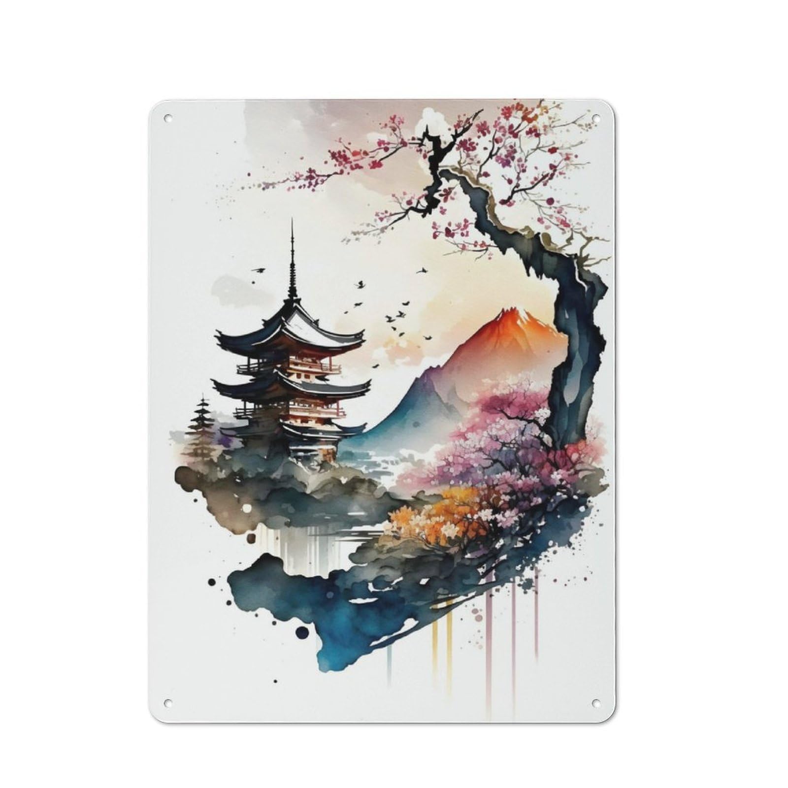 Junmoney Watercolors Japanese 1 Printed Metal Sign 40X30cm For Pub Or Café, With Clear Industrial Wall Decor Character