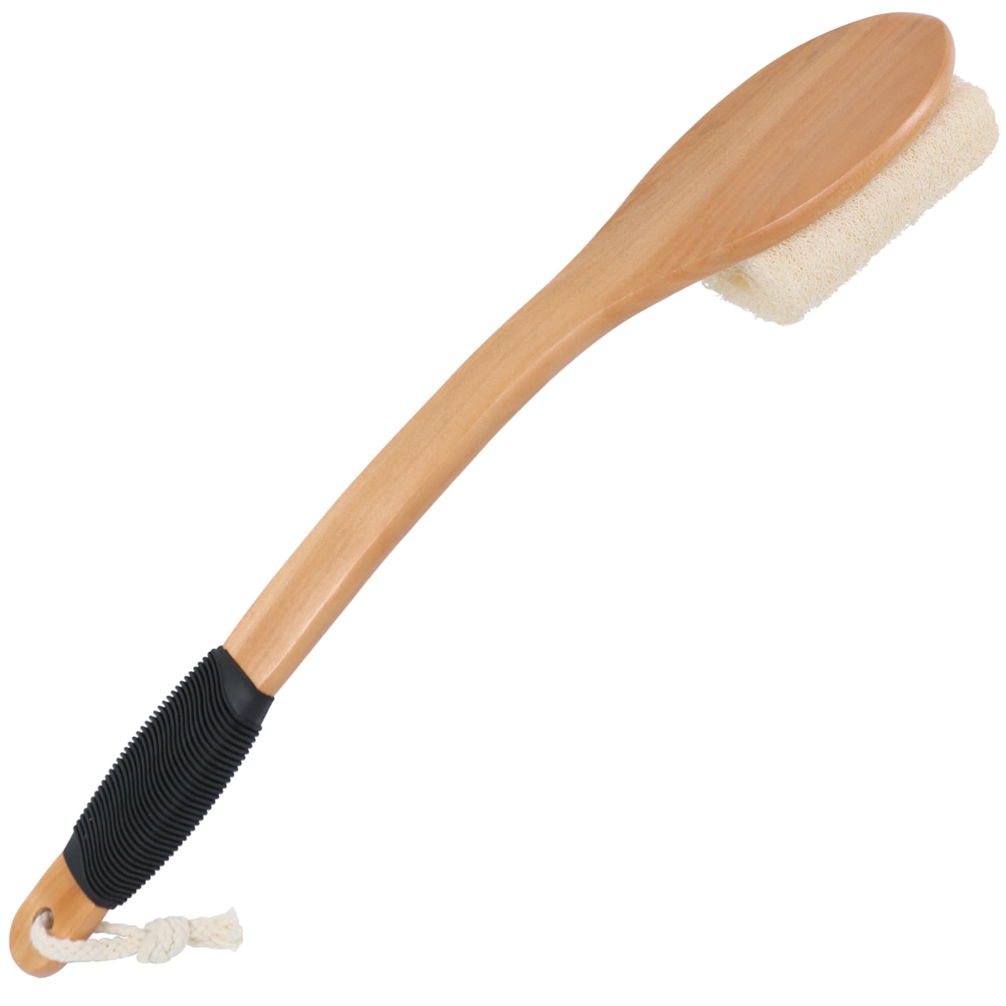 OWIIZI Brosse à récurer en luffa pour le dos avec long manche - Éponge de bain en luffa pour le corps - Exfoliant naturel sur bâton pour homme et femme