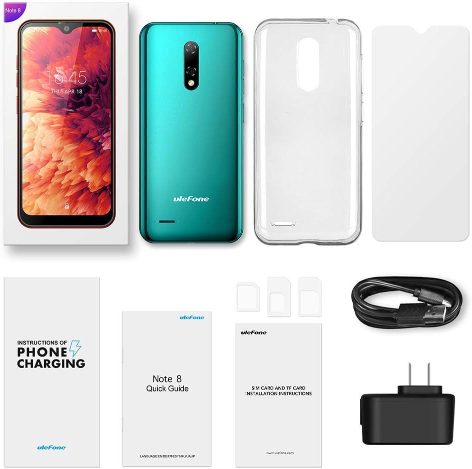 Ulefone Unlocked Smartphone, Note 8 Android Phones Unlocked 2GB+16GB, Dual Rear Camera Triple Card Slots, 5.5" IPS Full-Screen 3G Dual SIM Cell Phone Unlocked, 2700mAh, Face Recognition - Green