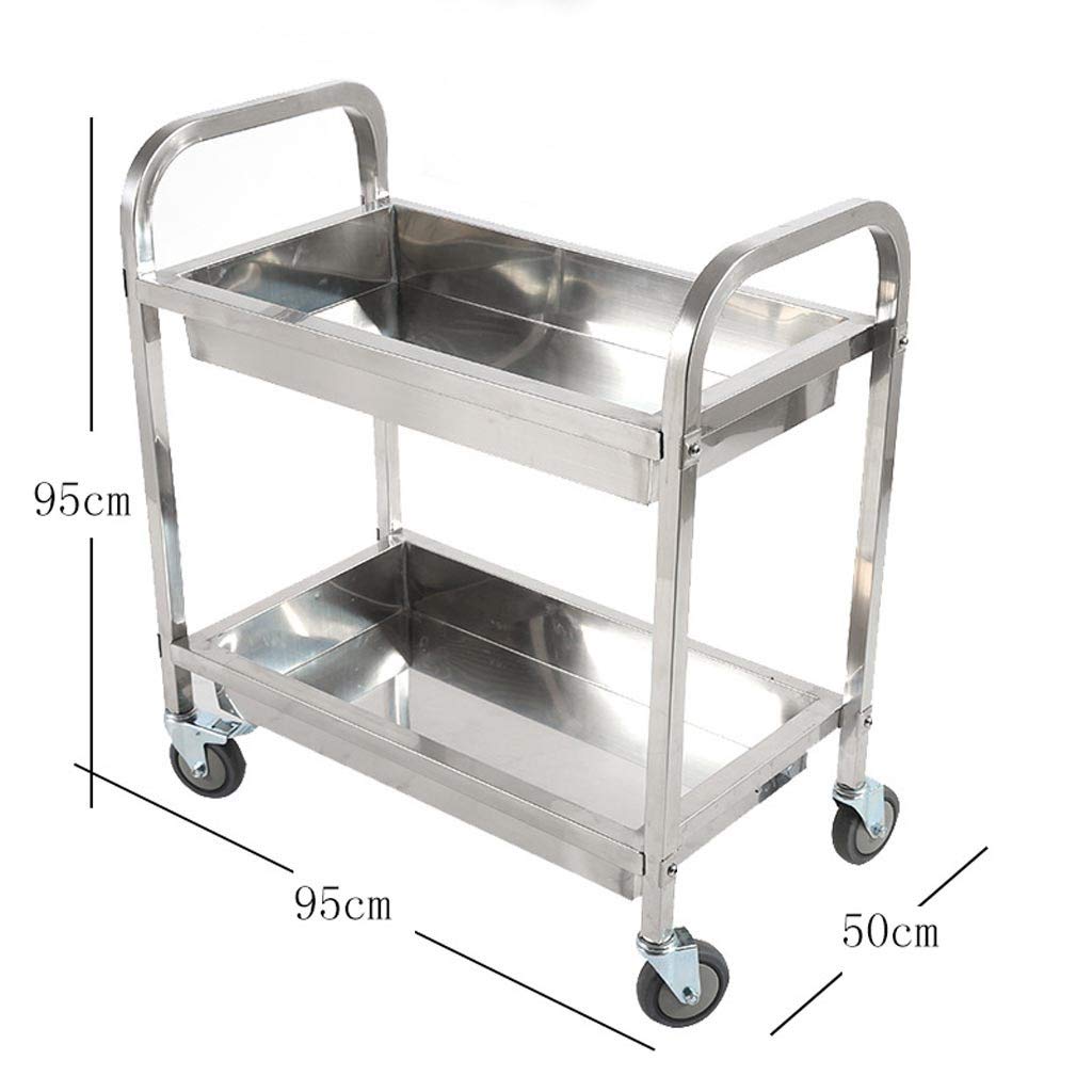 RUHEN Carro de Almacenamiento de Acero Inoxidable de Doble Capa para Entrega, Carro ensamblable, Carro de Recogida de Hotel, Carro de Servicio de vino/85 x 45 x 90 cm