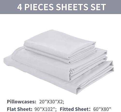 Miniatura 7 de JOSOP Juego de sábanas de tamaño Queen de 4 piezas, sábanas bajeras de bolsillo profundo de color blanco suave, sábanas transpirables de hotel y