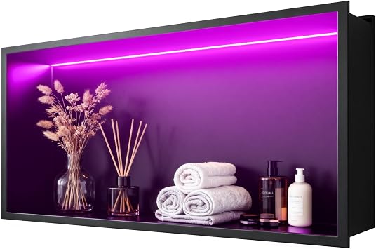 WICHEMI Shower Niche No Tile Needed for Bathroom Storage, Shower Niche RGB LED Lights Waterproof Recessed Wall Niche 24" X 12" 304 Stainless Steel Bathroom Niche for Shower Wall, Matte Black