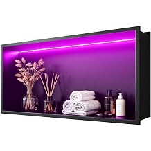 WICHEMI Shower Niche No Tile Needed for Bathroom Storage, Shower Niche RGB LED Lights Waterproof Recessed Wall Niche 24" X 12" 304 Stainless Steel Bathroom Niche for Shower Wall, Matte Black