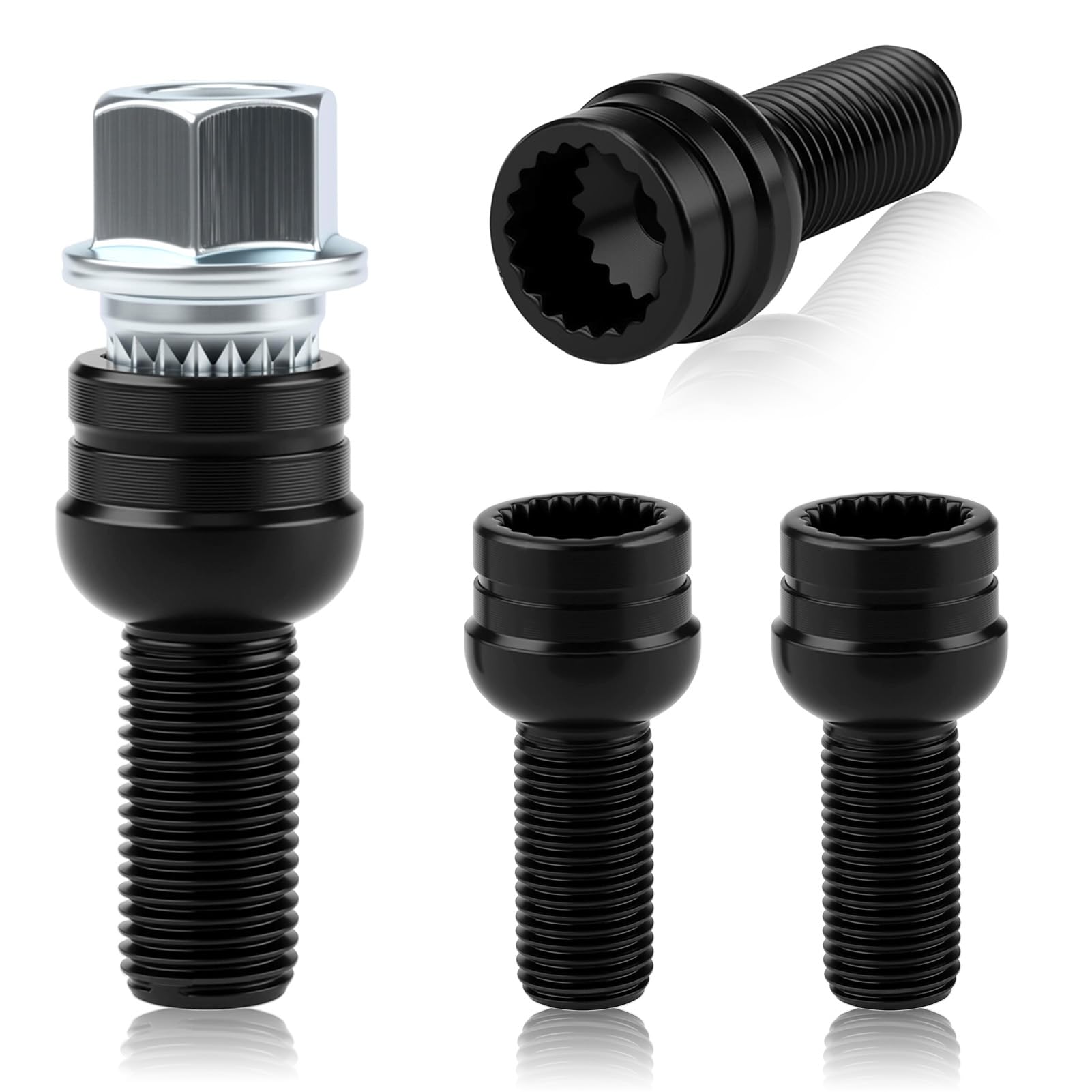 4 x Tornillos Antirrobo Coche M14 x 1,5 mm con Llave Especial, Juego de Pernos de Rueda de Acero al Carbono para Protección de Neumáticos, Compatible con Golf Passat Jetta