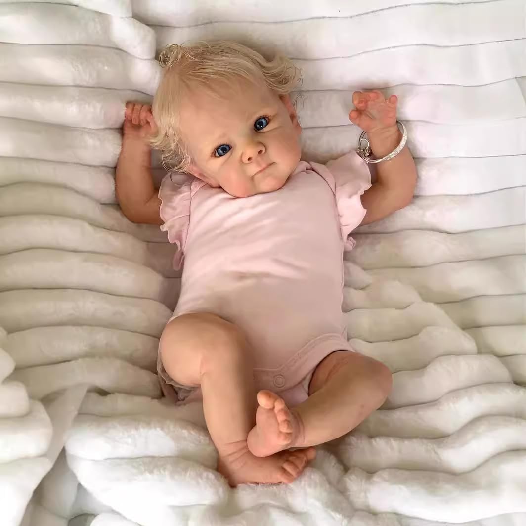 Angelbaby Real Life Baby Dolls Realistic Reborn Silicone Girl Doll Bettie with Hair 18 Inch Cute Life Size Newborn Babies Soft Cloth Body Bebe Reborns Doll with Accessories for Kids