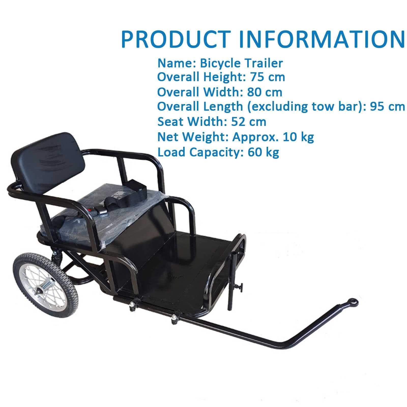 Carrito para bicicleta con asiento suave de 20 pulgadas de ancho, capaz de transportar remolques de bicicleta, capacidad de carga de 100 kg, fácil de instalar, para camping, compras, viajes