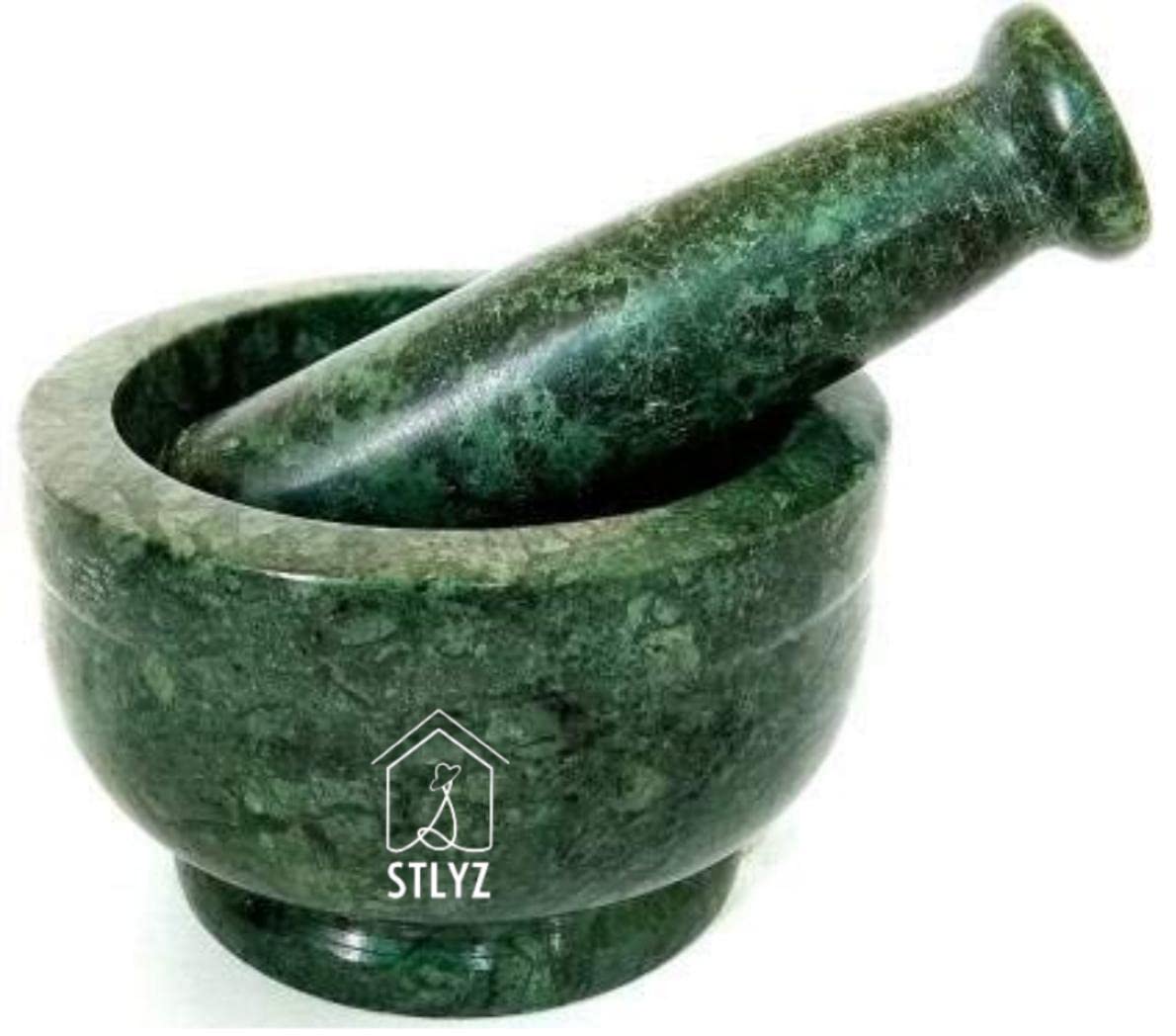 STLYZGreen Marble Granite Imam Dasta, Mortar and Pestle Set, Ohkli Musal, Kharal or khalbatta or Mixer and Grinder Set for Kitchen (Green, 4x3 Inchs)