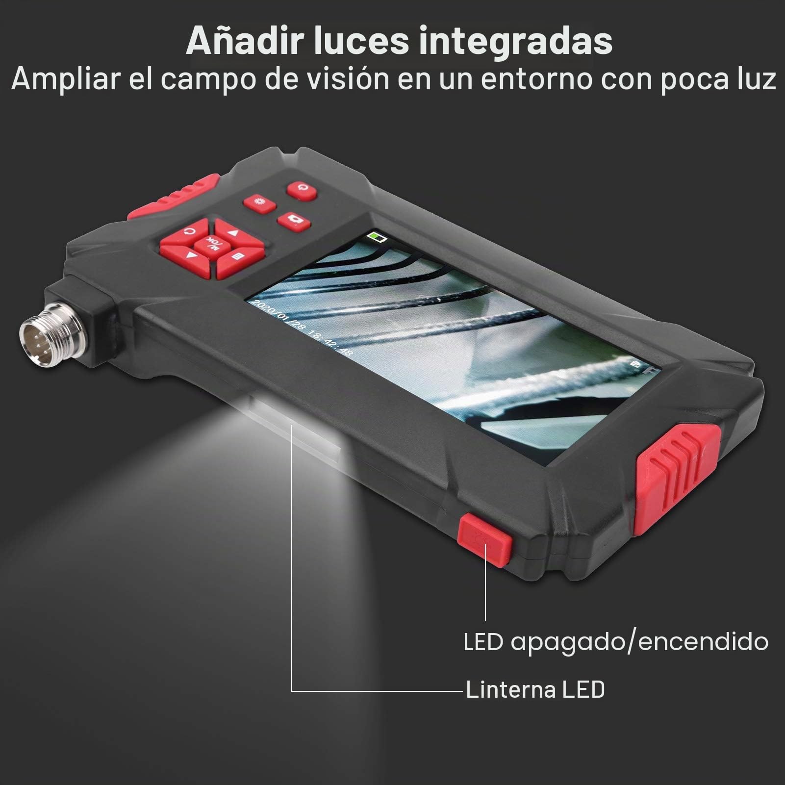Cámara de endoscopio digital P30 Cámara de boroscopio de doble lente industrial impermeable con pantalla LCD y 9 ​​luces(10M)
