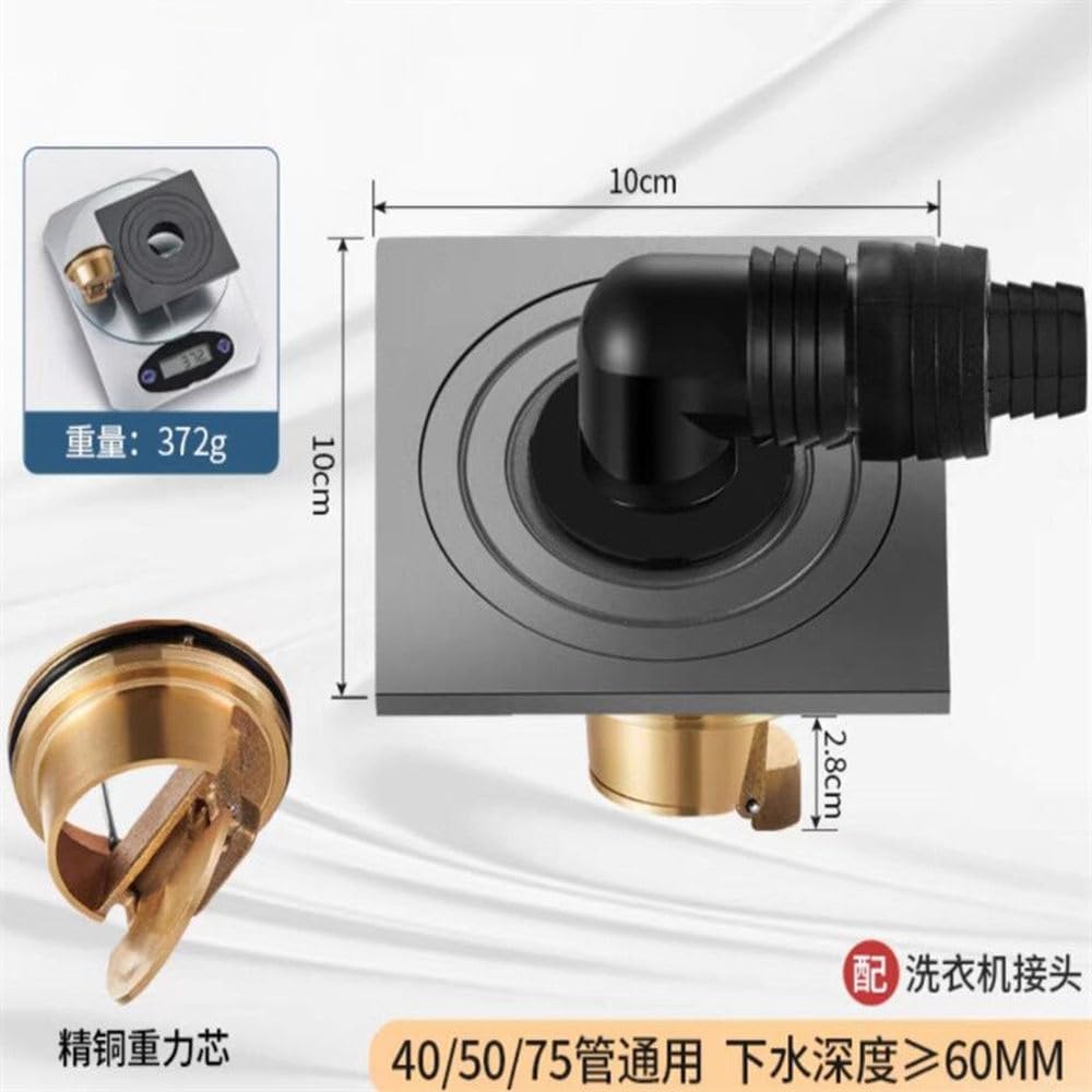 10cm Anti-Odor Bathtub Shower Drainer Floor Bathroom Accessories Square Gray Floor Drain Waste Drain for Toilet Laundry,E,1PC,G with Head-1PC