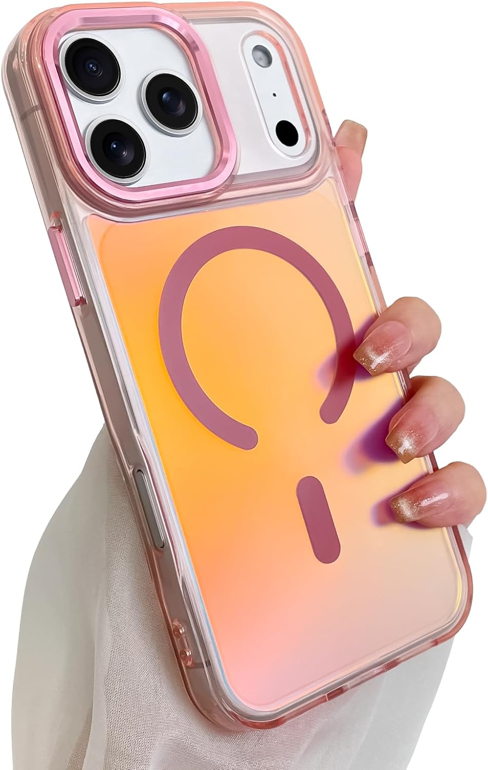 SAKUULO Magnetic Case for iPhone 17 Pro Max Compatible with Magsafe, Bling Laser Iridescent Florescent Crystal Sparkly Luxury Shockproof Protective Cover for Women Men, Pink