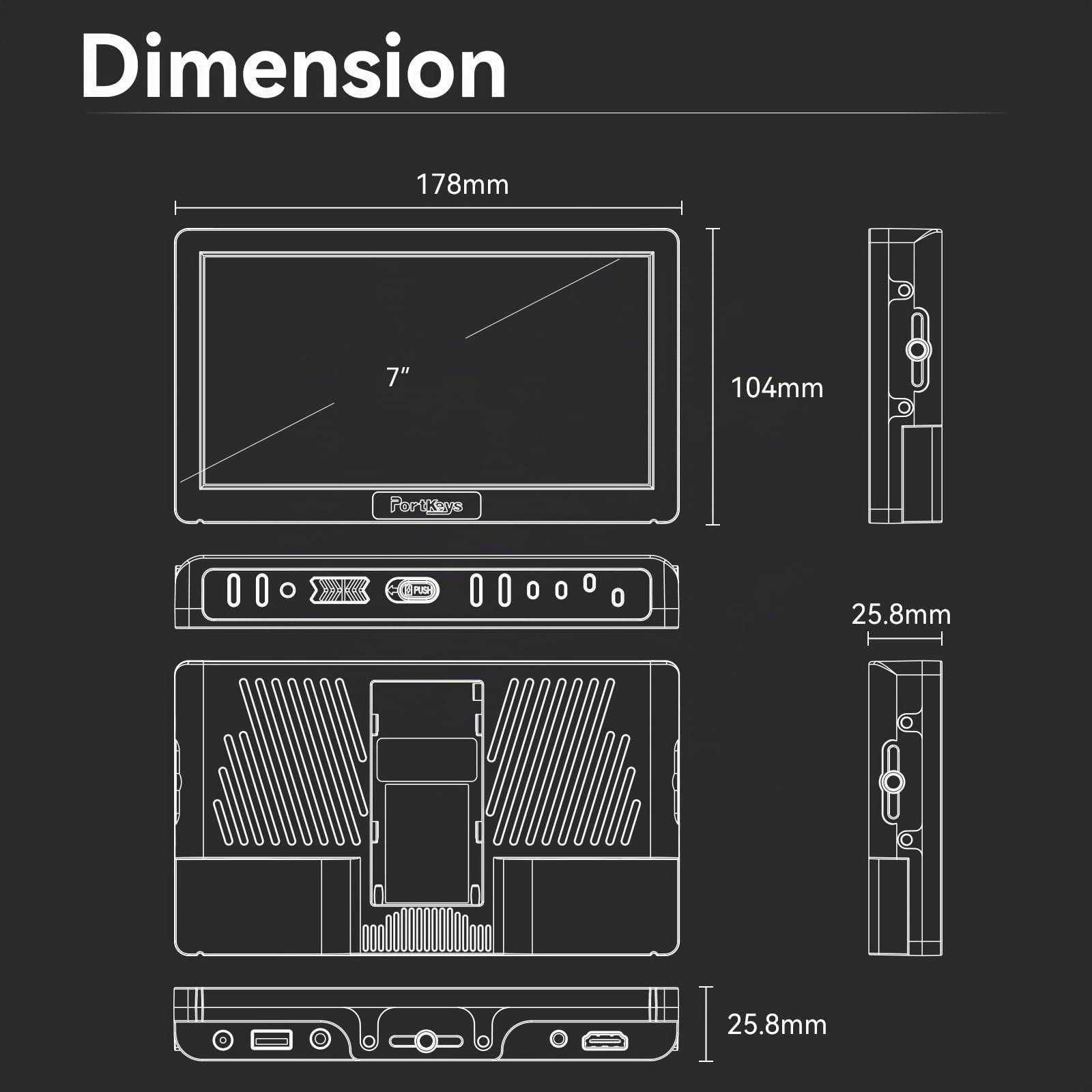 Portkeys HD7H Moniteur Caméra 7 Pouces Écran 1000 Nits Matte Display avec Pare-Soleil, Entrée 4K HDMI, pour Appareils Photo Reflex et Hybrides