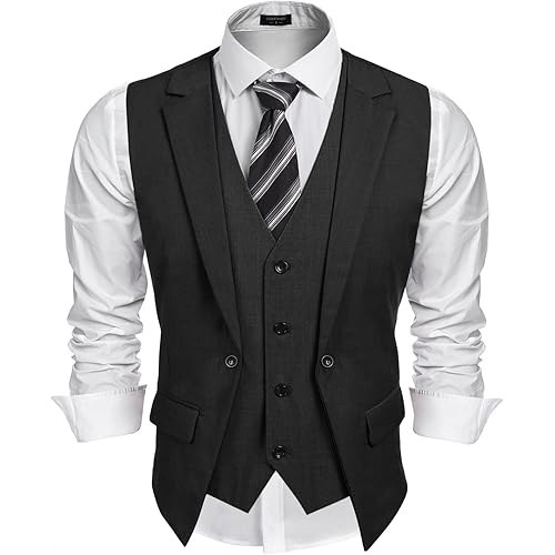 COOFANDY Men's Layered Suit Vest Business Dress Vests Formal Wedding Waistcoat Slim Fit