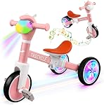 Tricycle pour les enfants de 1 à 3 ans, vélo d'équilibre pour les garçons filles de 2 à 4 ans, tricycle pour tout-petit avec lumière & Front de musique, Vélo pour enfants avec pédale amovible, Cadeaux d'anniversaire pour 1 2 3 4 5 Année (Pink)