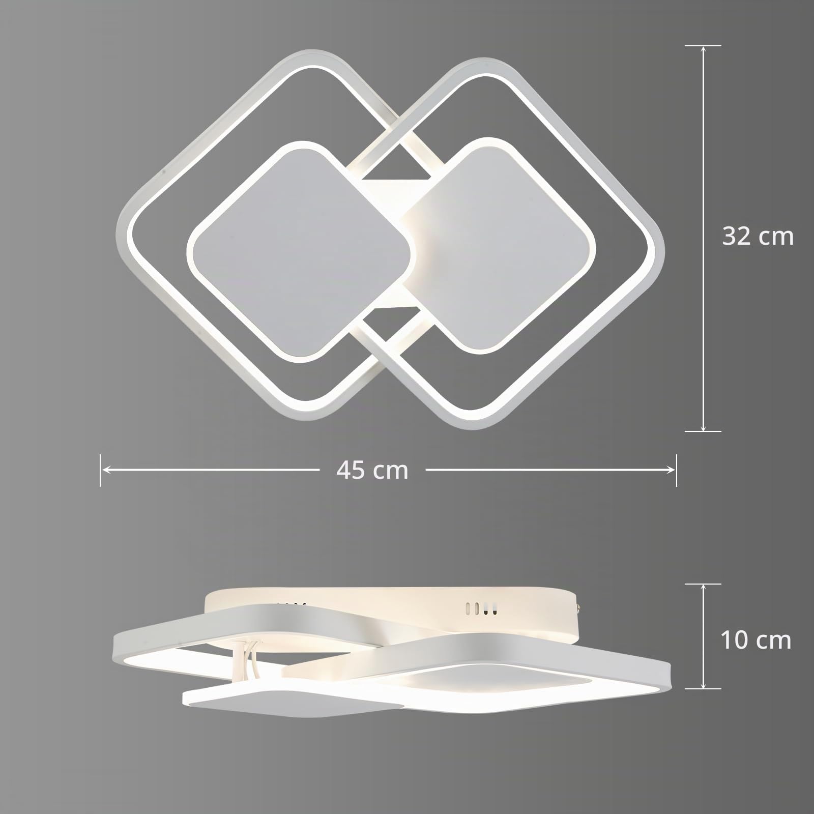 ANTENLICHT LED Plafoniere Soggiorno 32W 3300LM con telecomando, 3000-6500K Variabile in continuo, Plafoniere con funzione memoria, Metallo, Per camera da letto Sala da pranzo Corridoio