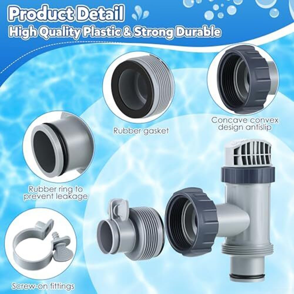 FUBESK Valvola A Stantuffo Per Piscina Con Adattatore Tubo Da 1,25'' A 1,5'' - Ricambio Per Intex E Piscine Fuori Terra - 3