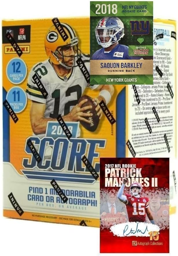 2018 SCORE Football Card SEALED Box, 1 Jersey or Autograph Car, Chance for SAQUON BARKLEY Rookie Card, Plus Novelty Saquon Barkley and Mahomes Cards