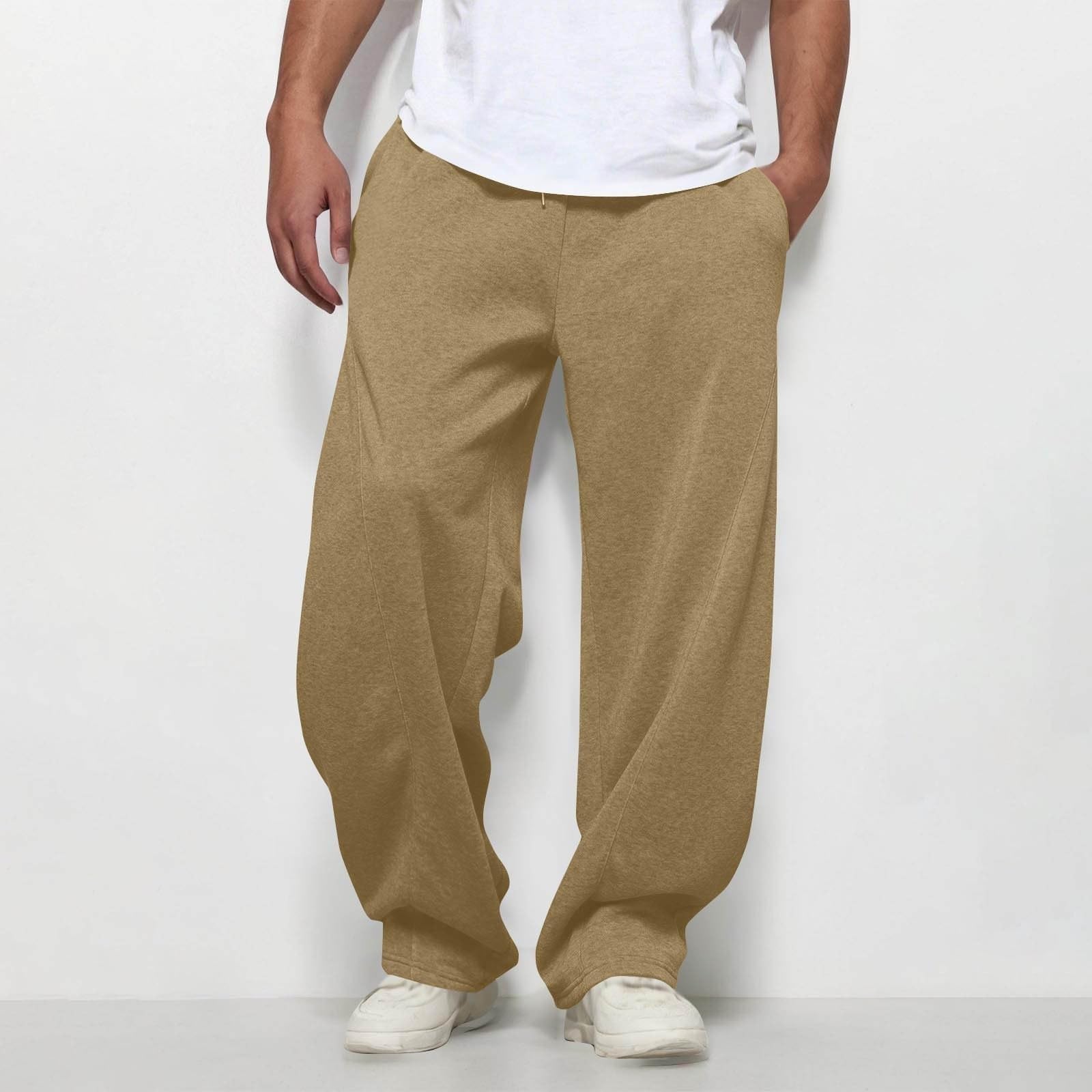Męskie spodnie joggersy workowate spodnie dresowe luźne elastyczne spodnie dresowe Y2K Spodnie dresowe Vida Fitness Yoga Streetwear (Khaki, L)